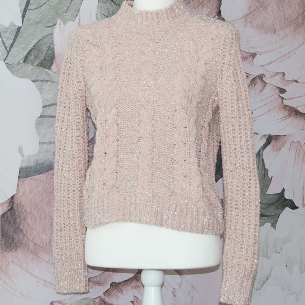 Almost Famous Light Pink Cable Knit Turtleneck Sweater